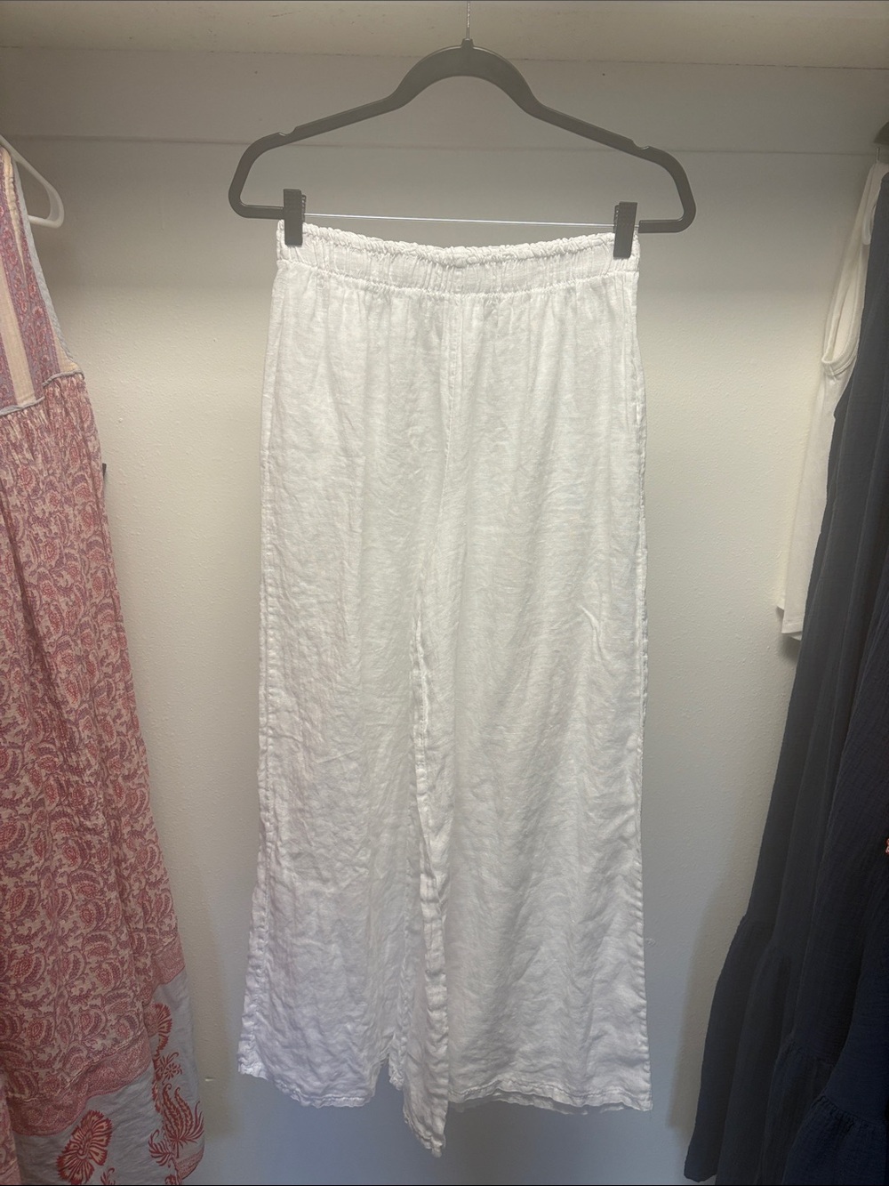 White Wide-Leg Linen Pants